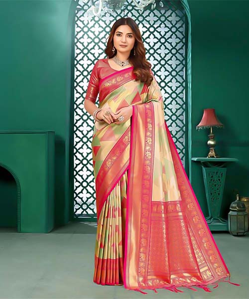 Yellow  Kanjivaram Silk Party Wear Saree in fiji