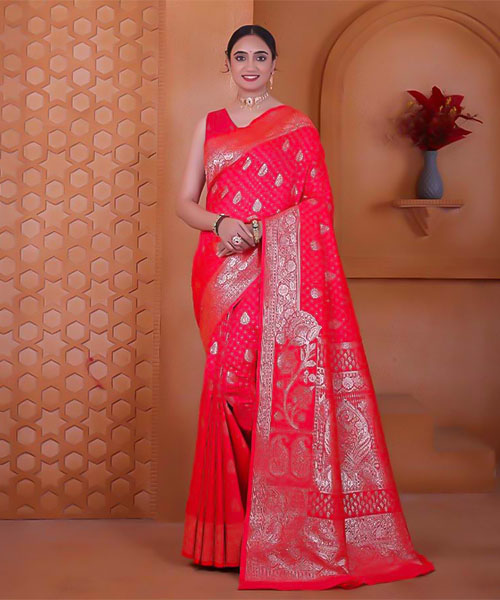 Red  Soft Silk Casual Wear Saree in switzerland