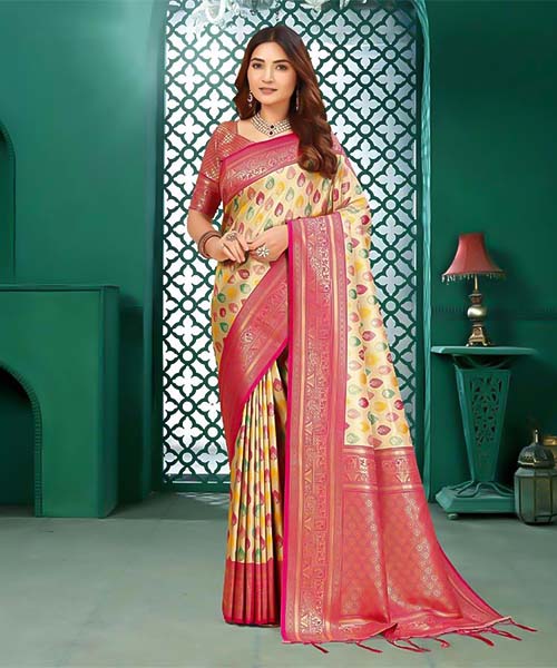 Yellow  Kanjivaram Silk Party Wear Saree in fiji