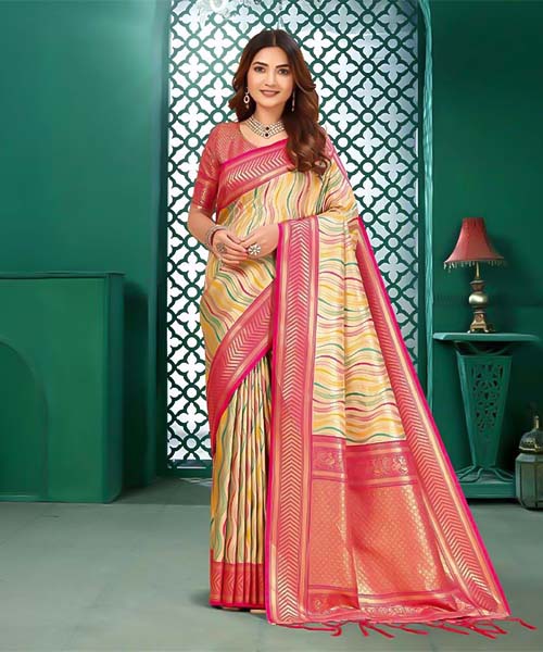 Yellow  Kanjivaram Silk Party Wear Saree in fiji