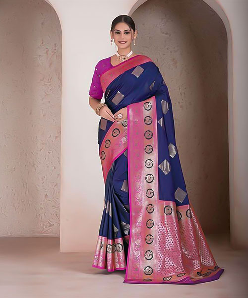 Blue Soft Silk Casual Wear Saree in chicago