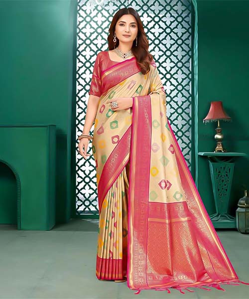 Yellow  Kanjivaram Silk Party Wear Saree in fiji