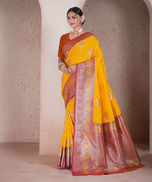 Yellow Soft Silk Casual Wear Saree in chicago