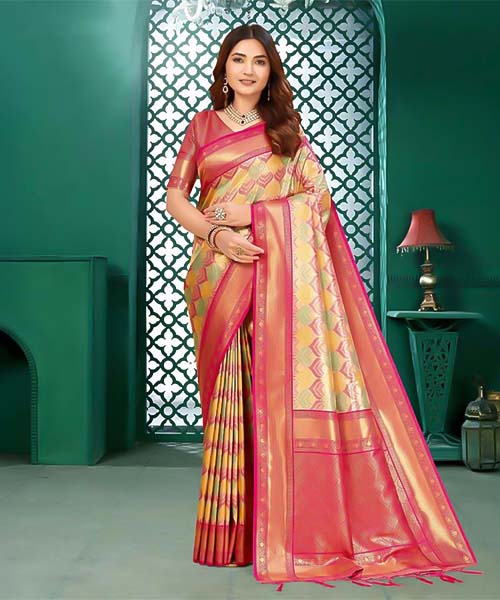 Yellow  Kanjivaram Silk Party Wear Saree in fiji