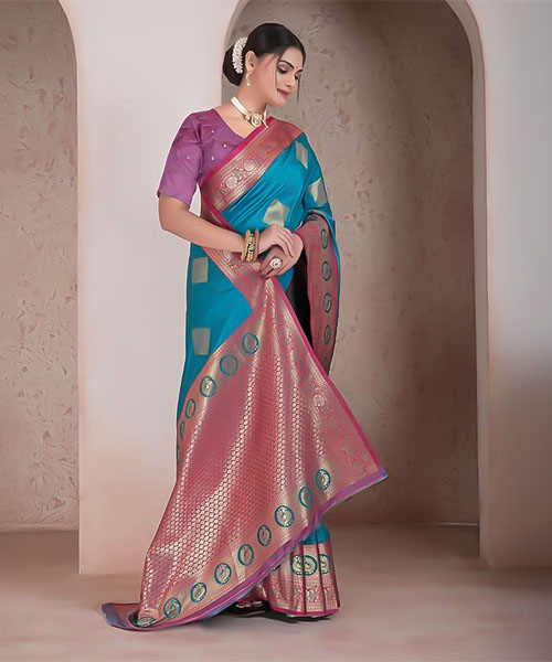 Blue Soft Silk Casual Wear Saree in chicago