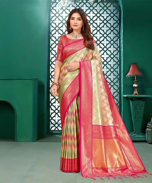 Yellow  Kanjivaram Silk Party Wear Saree in fiji