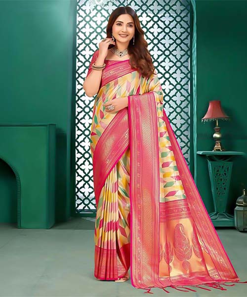Yellow  Kanjivaram Silk Party Wear Saree in fiji