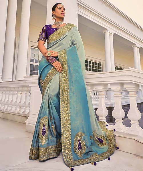 Blue Crape Jacquard Designer Saree in mumbai