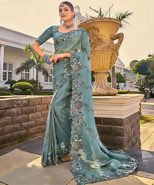 Grey Organza Designer Saree in mumbai