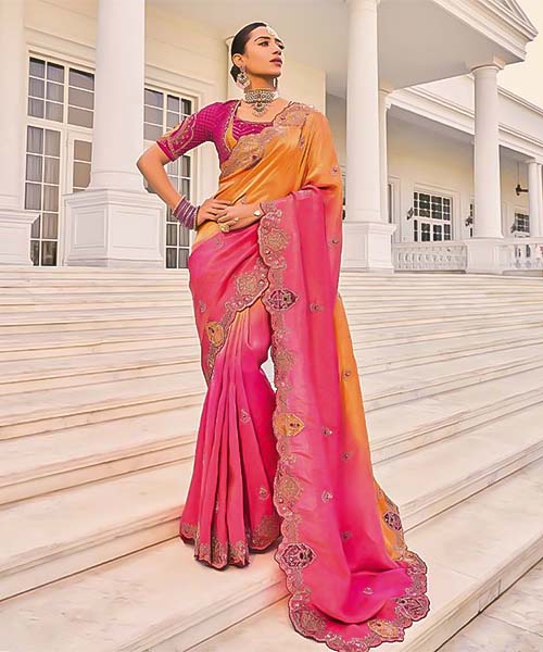 Pink  Crape Jacquard Designer Saree in mumbai