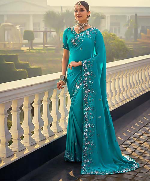 Blue Crape Designer Saree in mumbai