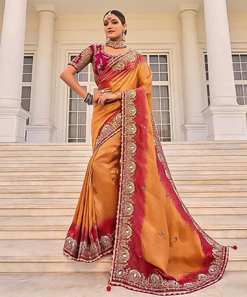 Orange Crape Jacquard Designer Saree in mumbai