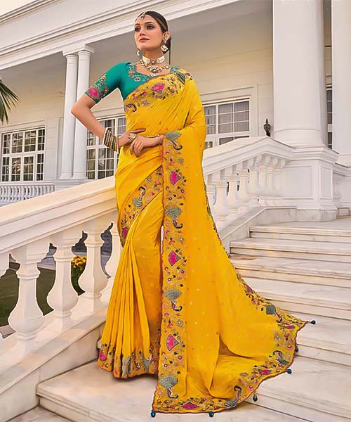 Yellow  Crape Designer Saree in mumbai