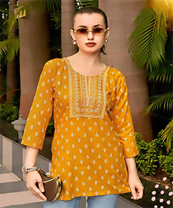 Yellow Rayon Casual Kurtis