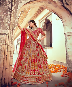 Red Silk Partywear Lehenga