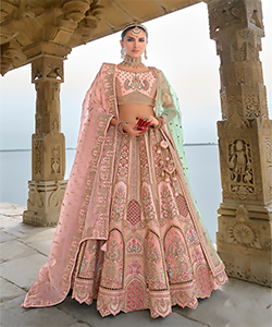 Peach Silk Partywear Lehenga