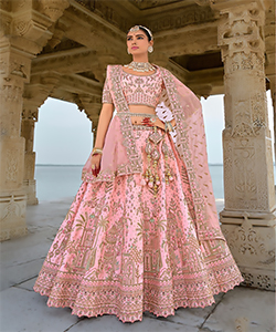 Peach Silk Partywear Lehenga