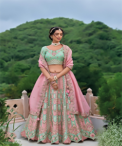 Sky blue & pink Silk Partywear Lehenga