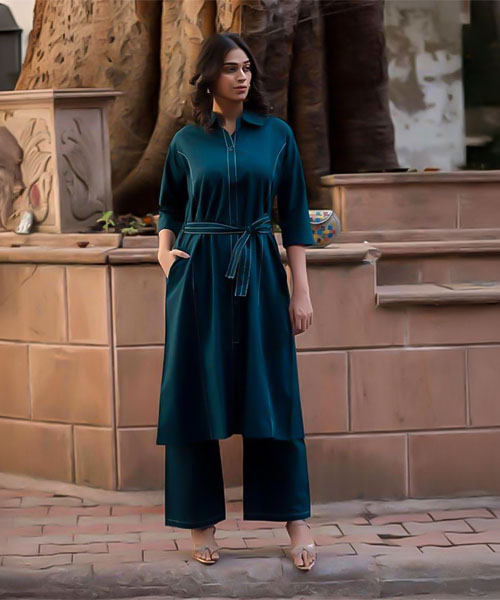 Blue  Cotton Casual Wear Kurti