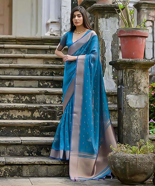 Blue Kalyani Silk Casual Wear Saree