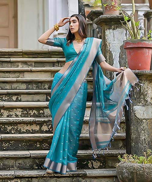 Sky Blue Kalyani Silk Casual Wear Saree