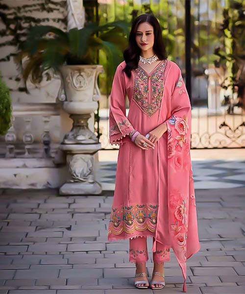 Pink  Cotton Party Wear Salwar Kameez