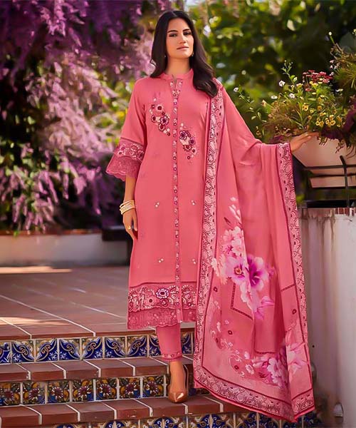 Pink  Cotton Party Wear Salwar Kameez