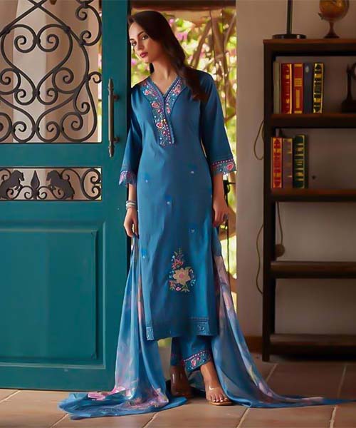 Blue Cotton Party Wear Salwar Kameez in ipswich