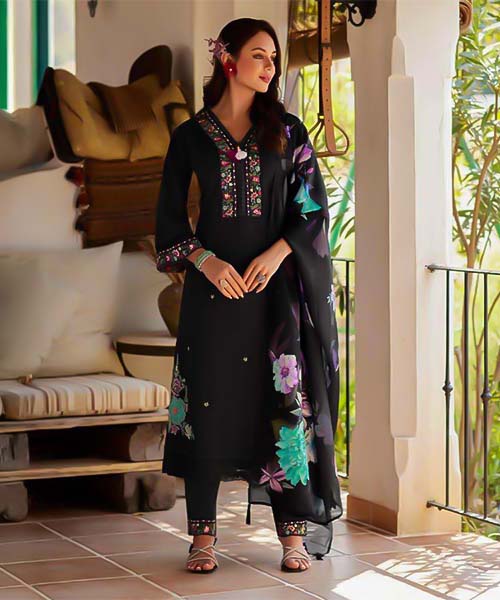Black  Cotton Party Wear Salwar Kameez in ipswich