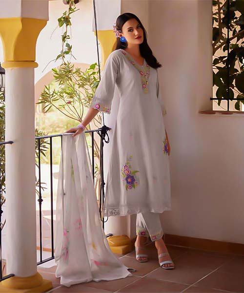 Grey Cotton Party Wear Salwar Kameez in ipswich
