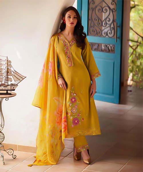 Yellow Cotton Party Wear Salwar Kameez in ipswich