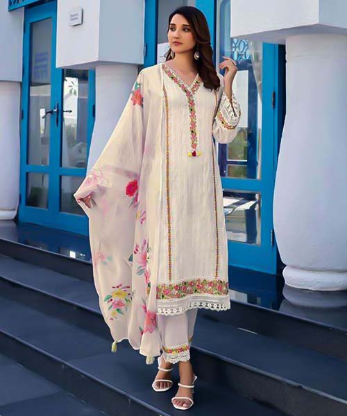 White  Cotton Party Wear Salwar Kameez in germany