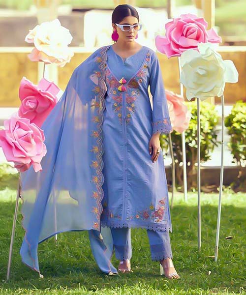 Blue Cotton Party Wear Salwar Kameez in detroit