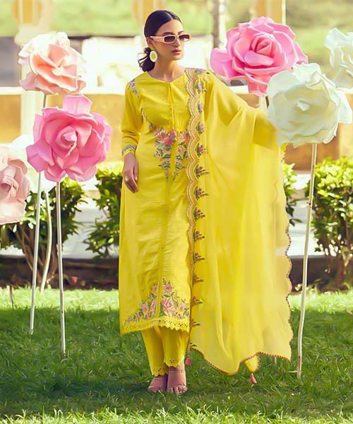 Yellow Cotton Party Wear Salwar Kameez in detroit