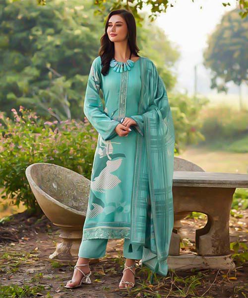 Cyan Jam Cotton Casual Wear Salwar Kameez in romania