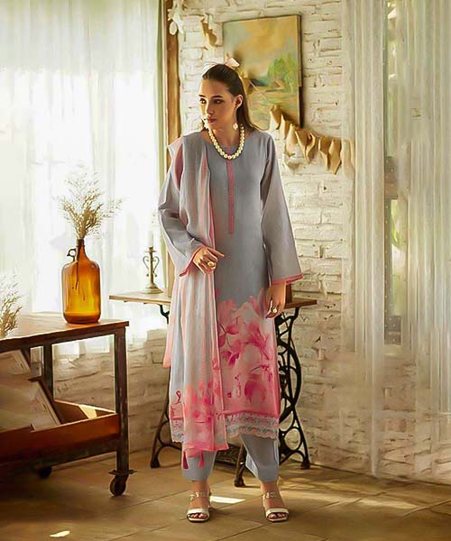 Grey  Jam Cotton Casual Wear Salwar Kameez