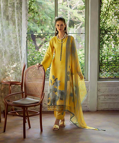 Yellow Jam Cotton Casual Wear Salwar Kameez