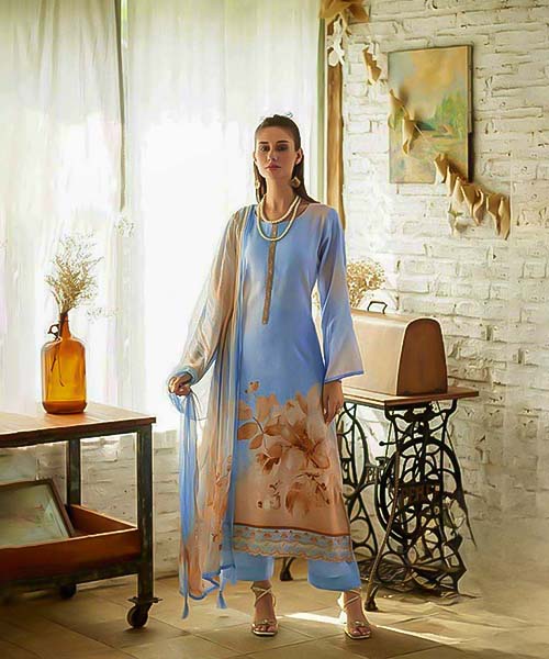 Blue Jam Cotton Casual Wear Salwar Kameez