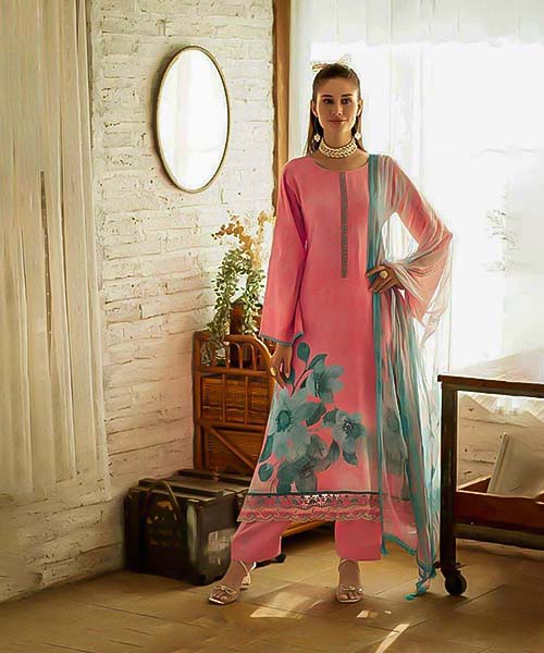 Pink Jam Cotton Casual Wear Salwar Kameez