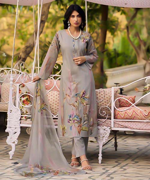 Grey  Lawn Cotton Casual Wear Salwar Kameez in fiji