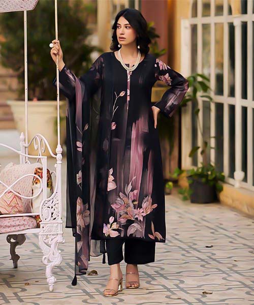Black  Lawn Cotton Casual Wear Salwar Kameez in fiji