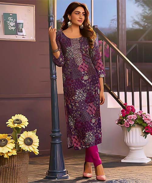 Violet Rayon Printed Kurti in delhi