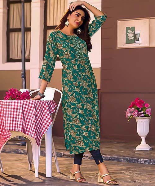 Green Rayon Printed Kurti in delhi