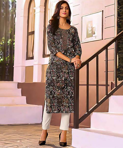 Black Rayon Printed Kurti in delhi