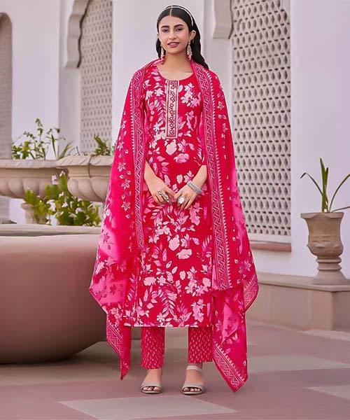 Red  Cotton Casual Wear Salwar Kameez in fiji
