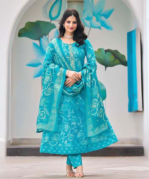 Blue  Cotton Casual Wear Salwar Kameez