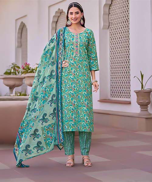 Green  Cotton Casual Wear Salwar Kameez in fiji