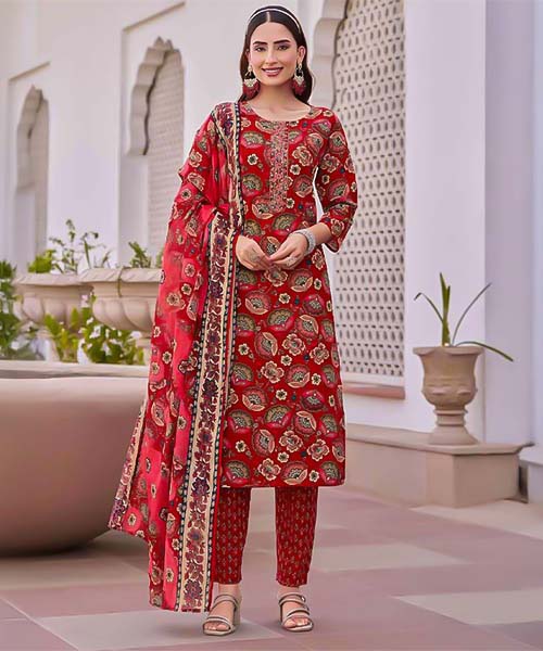 Red  Cotton Casual Wear Salwar Kameez in fiji