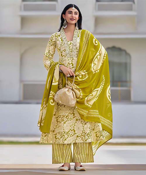 Green  Cotton Casual Wear Salwar Kameez in cardiff