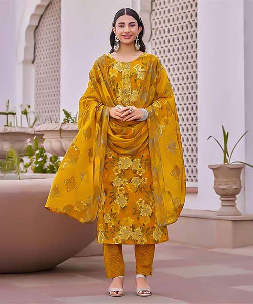 Yellow Cotton Casual Wear Salwar Kameez in fiji